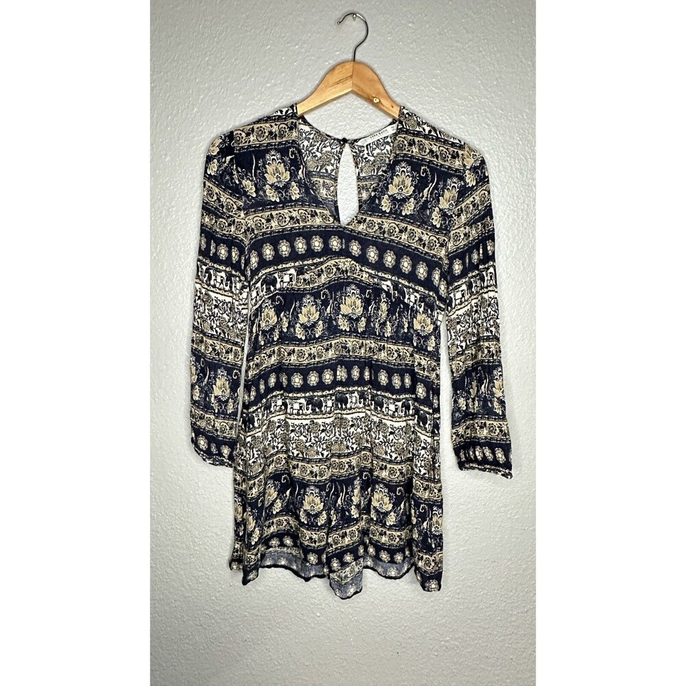 ZARA Gray Brown Floral Elephant Long Sleeve Romper Jumpsuit size XS /592